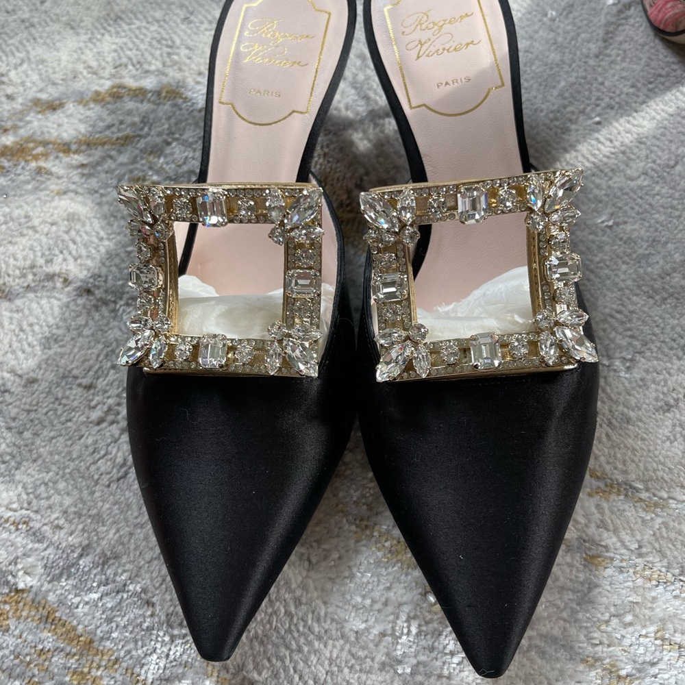 Broche Vivier buckle mules in satin